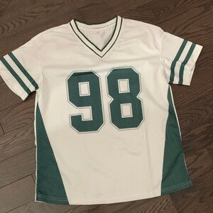 White and Green Sports Jersey with Number 98